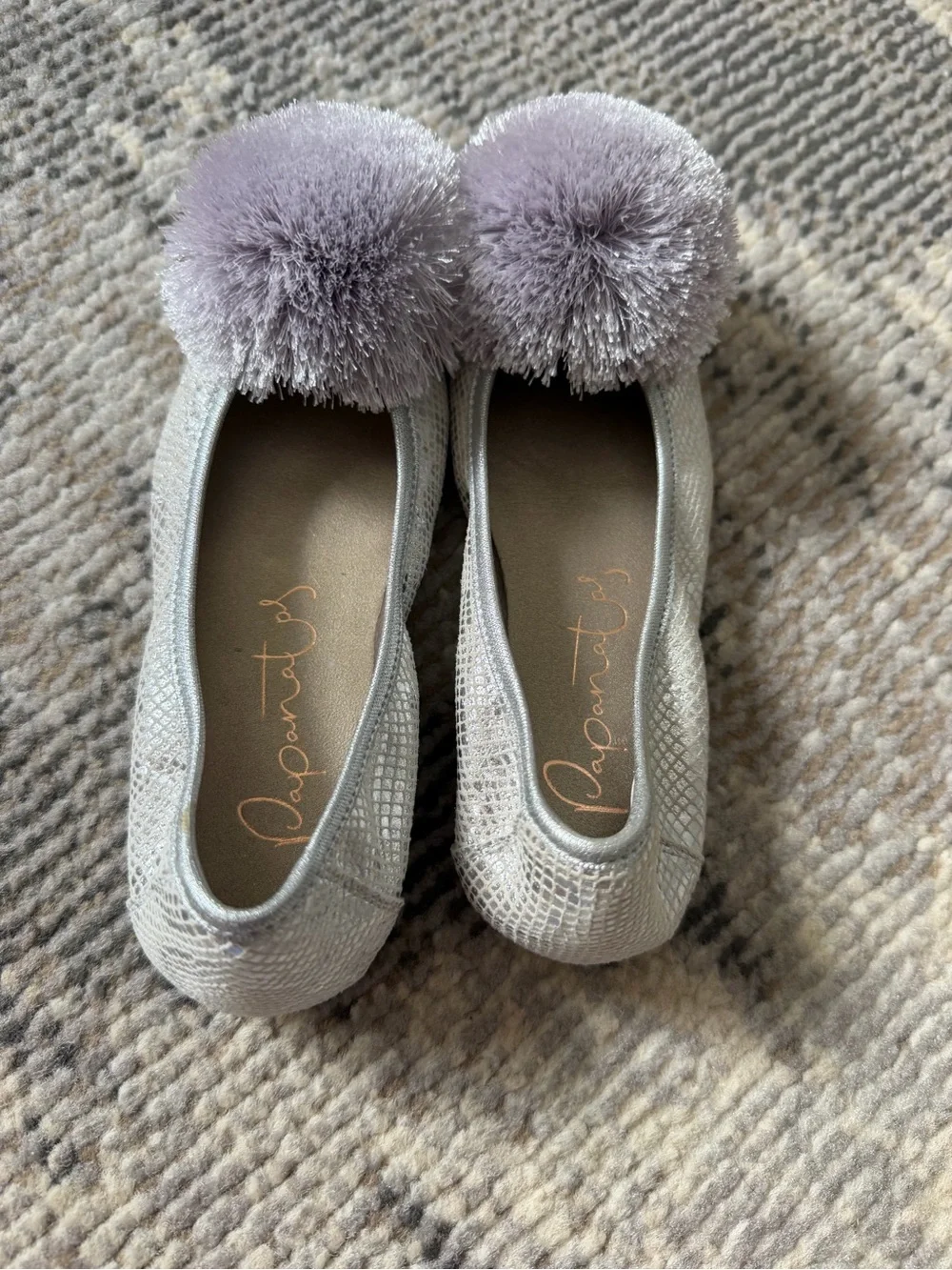 Sparkle Pom-Pom Kids Moccasins in Silver with Lilac Accent Papanatas Size-28